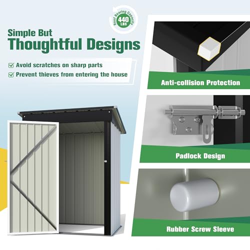 Flamaker Storage Shed Waterproof Metal Garden Shed with Lockable Door Utility Tool Shed Outdoor Storage for Backyard, Patio and Lawn (5 x 3 FT)