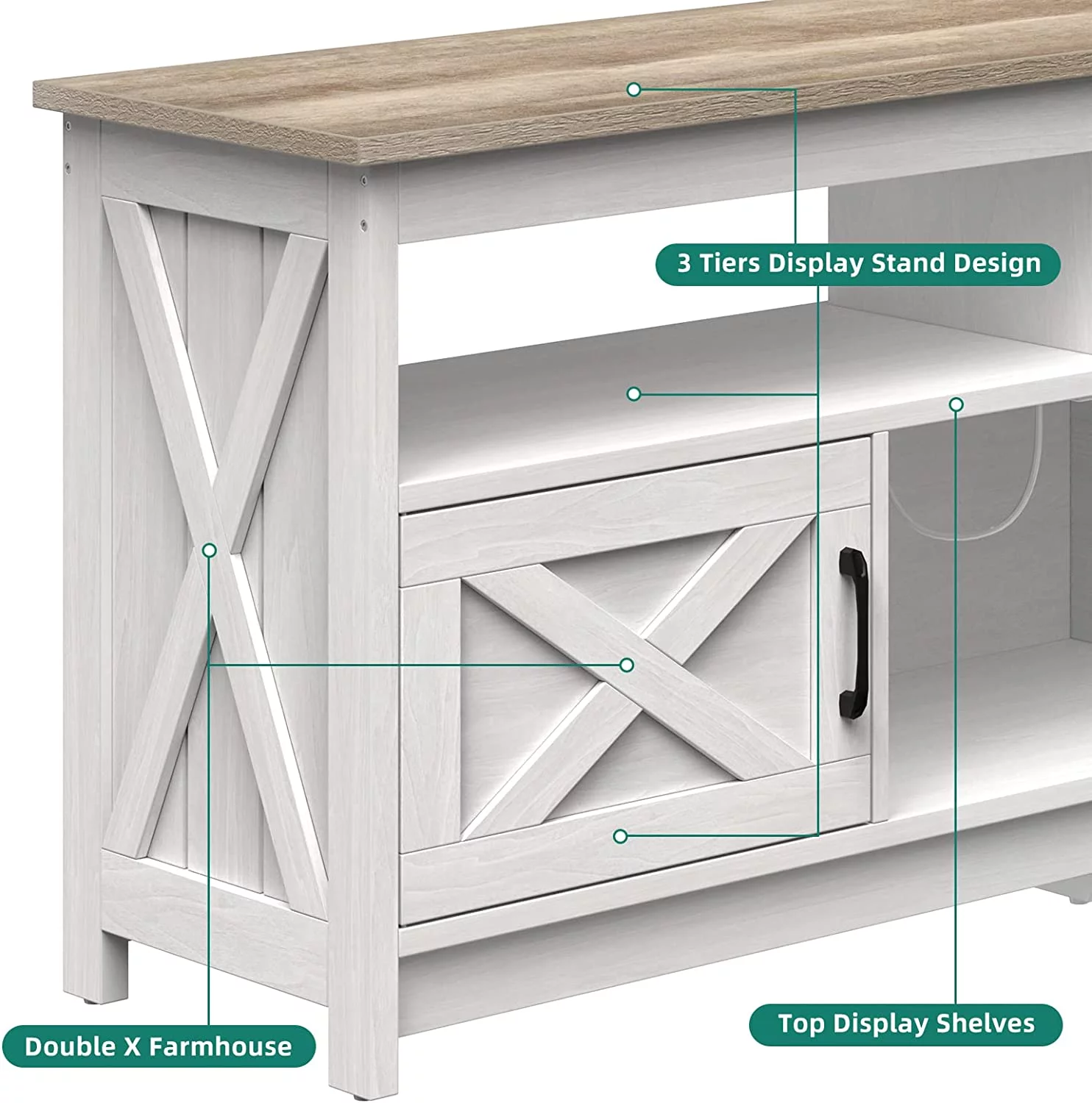 DEXTRUS Farmhouse TV Stand up to 65 inch with Power Outlet, Media Console with Storage Shelves for Living Room, Grey Wash - Curated Treasures Market