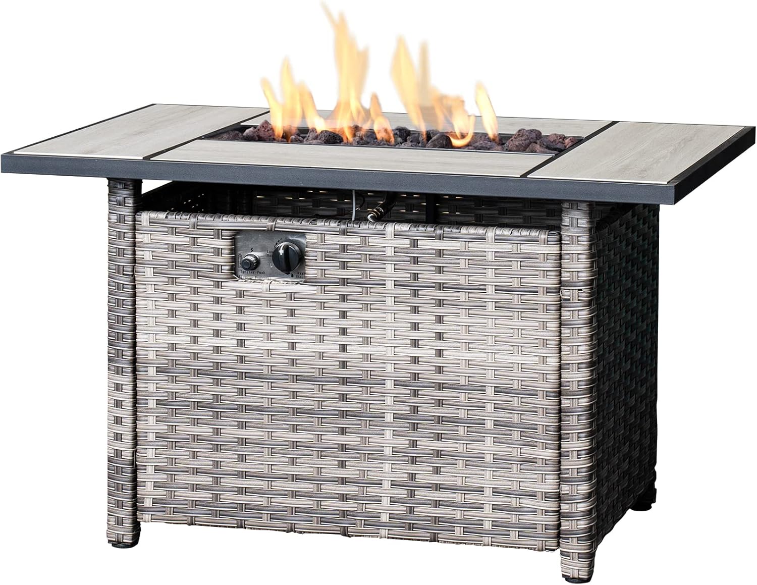 ovios Fire Pit Table 42 inch Outdoor Rectangle Gas Fire Table with Lid, 50,000 BTU
