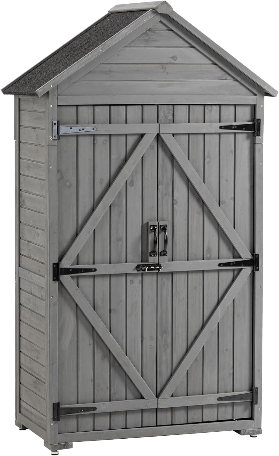 3x2 FT Outdoor Wooden Storage Shed with Lockable Door, Waterproof Asphalt Roof, Detachable Shelves