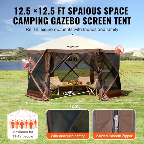 VEVOR Pop Up Gazebo Screen Tent, Pop-Up Instant Gazebo Tents with Mosquito Netting Outdoor Canopy
