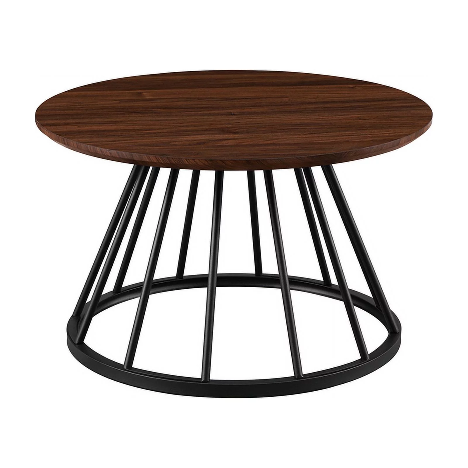 Pemberly Row 30" Wood Coffee Table with Metal Caged Base - Dark Walnut/ Black