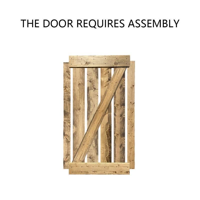 CALHOME 76 in. x 84 in. Z Bar Series Red Walnut Stained Solid Pine Wood Interior Double Sliding Barn Door with Hardware Kit