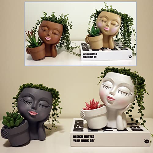 Head Planter Face Flower Pot, Dolkgy Woman Face Planter Unique White Head Planters for Indoor Outdoor Plants