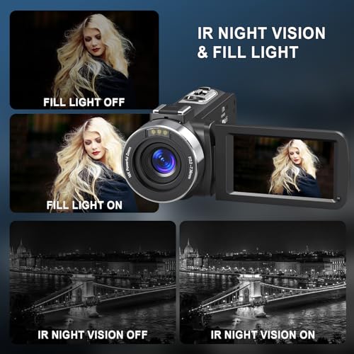 8K Video Camera Camcorder, 64MP IR Night Vision Vlogging Camera, 18X Zoom WiFi Digital Touch Screen Camcorder for YouTube with 32G SD Card