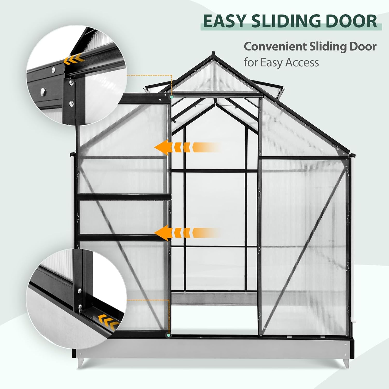 EAGLE PEAK 6x6x7 Outdoor Walk-in Hobby Greenhouse with Adjustable Roof Vent and Rain Gutter, Base and Anchor