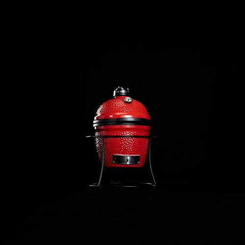 Kamado Joe Joe Jr 13.5-inch Portable Ceramic Charcoal Grill with Grill Stand, Stainless Steel Cooking Grate, Heat Deflectors and Ash Tool in Red