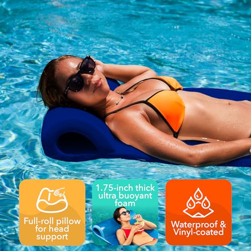 TRC Recreation Sunsation Vinyl Coated Foam Swimming Pool Float Mat Adult Lounger with Built-in Roll Pillow