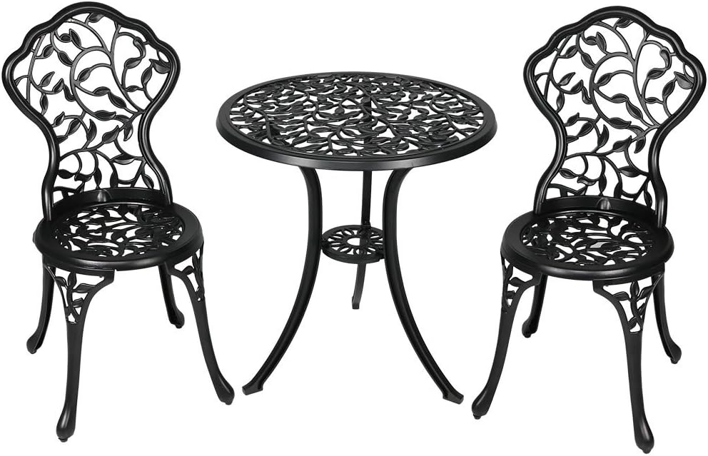 Sunnydaze 3-Piece Black Outdoor Cast Aluminum Patio Bistro Set
