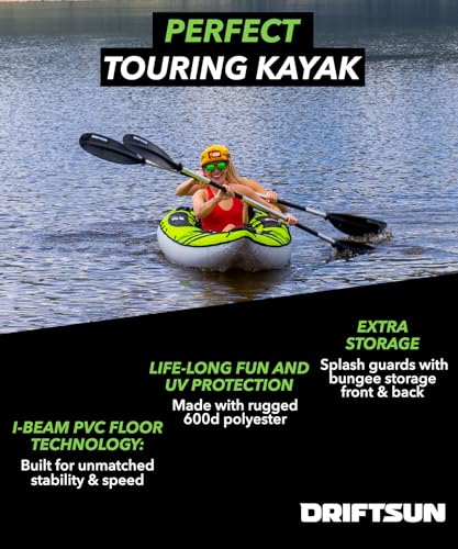 Driftsun Almanor Inflatable Kayak - Inflatable Touring Kayak - Inflatable 1 and 2 Person Kayaks for Adults with EVA Padded Seats, High Back Support