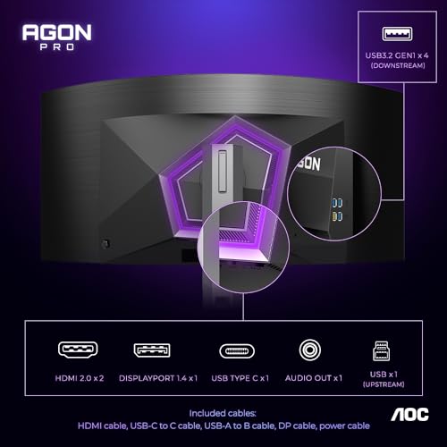 AOC CQ32G4VE 32" Curved Frameless Gaming Monitor 2K QHD, 1500R Curved VA, 180Hz, 0.5ms Response Time, 2X Display Port, 2X HDMI
