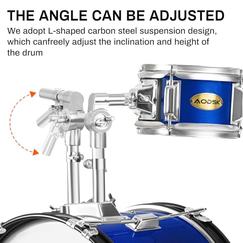 AODSK Kid Drum Sets 5-Piece for Beginners, 14 inch Full Size Complete Drum Kit with Adjustable Throne, Cymbal, Hi-Hat, Pedal & Drumstick, Black