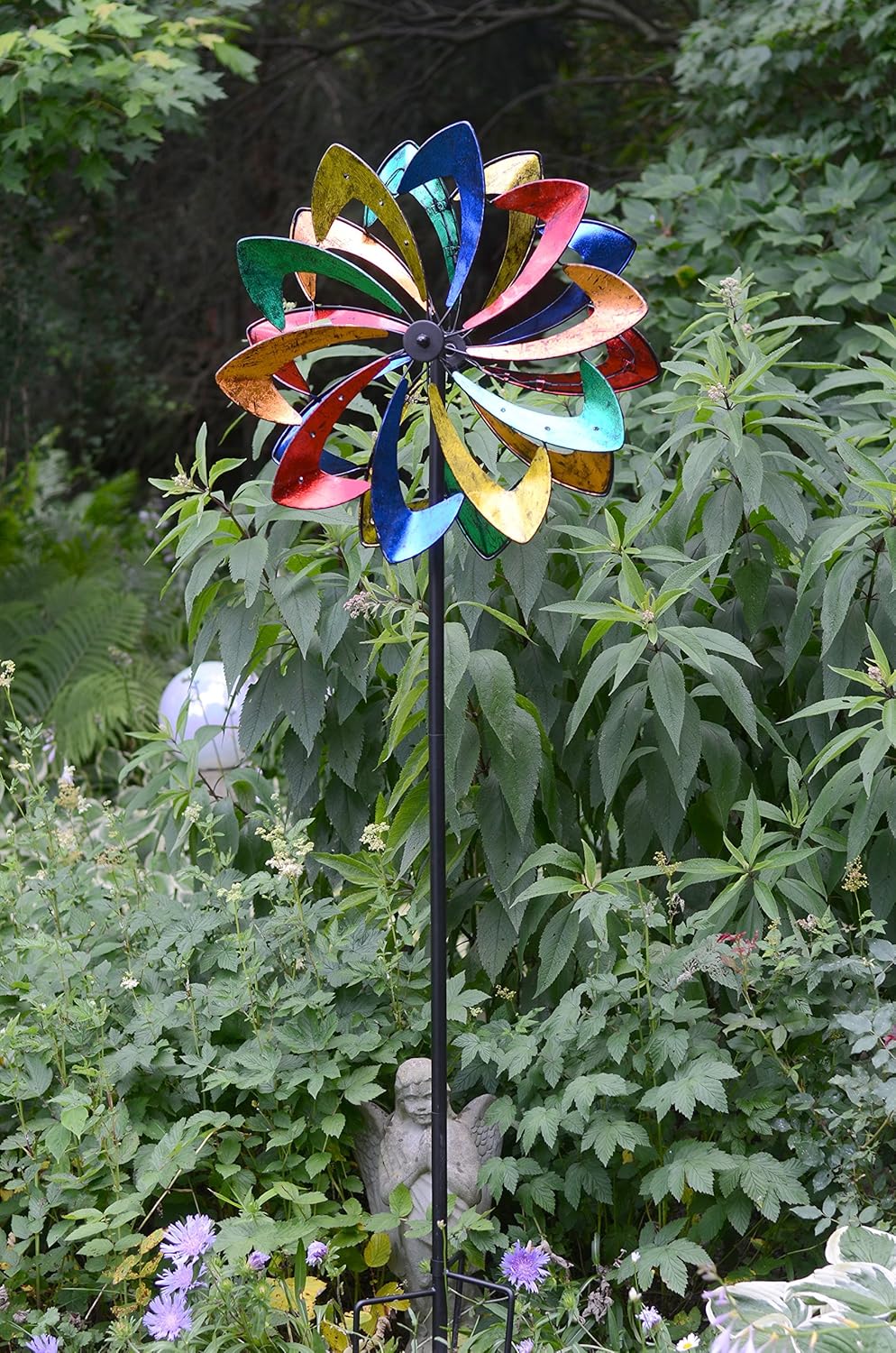 Red Carpet Studios 34417 Vibrant Garden Art Spinner, Multicolor Petal, with Wind Powered Lights
