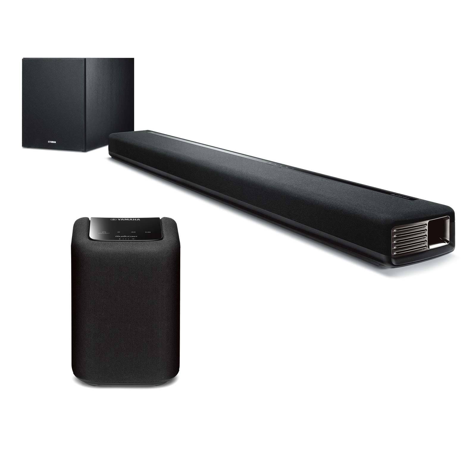 Yamaha YAS-706 MusicCast Wireless Multiroom Sound Bar, Black + Yamaha MusicCast WX-010 Wireless Speaker (Black) Bundle