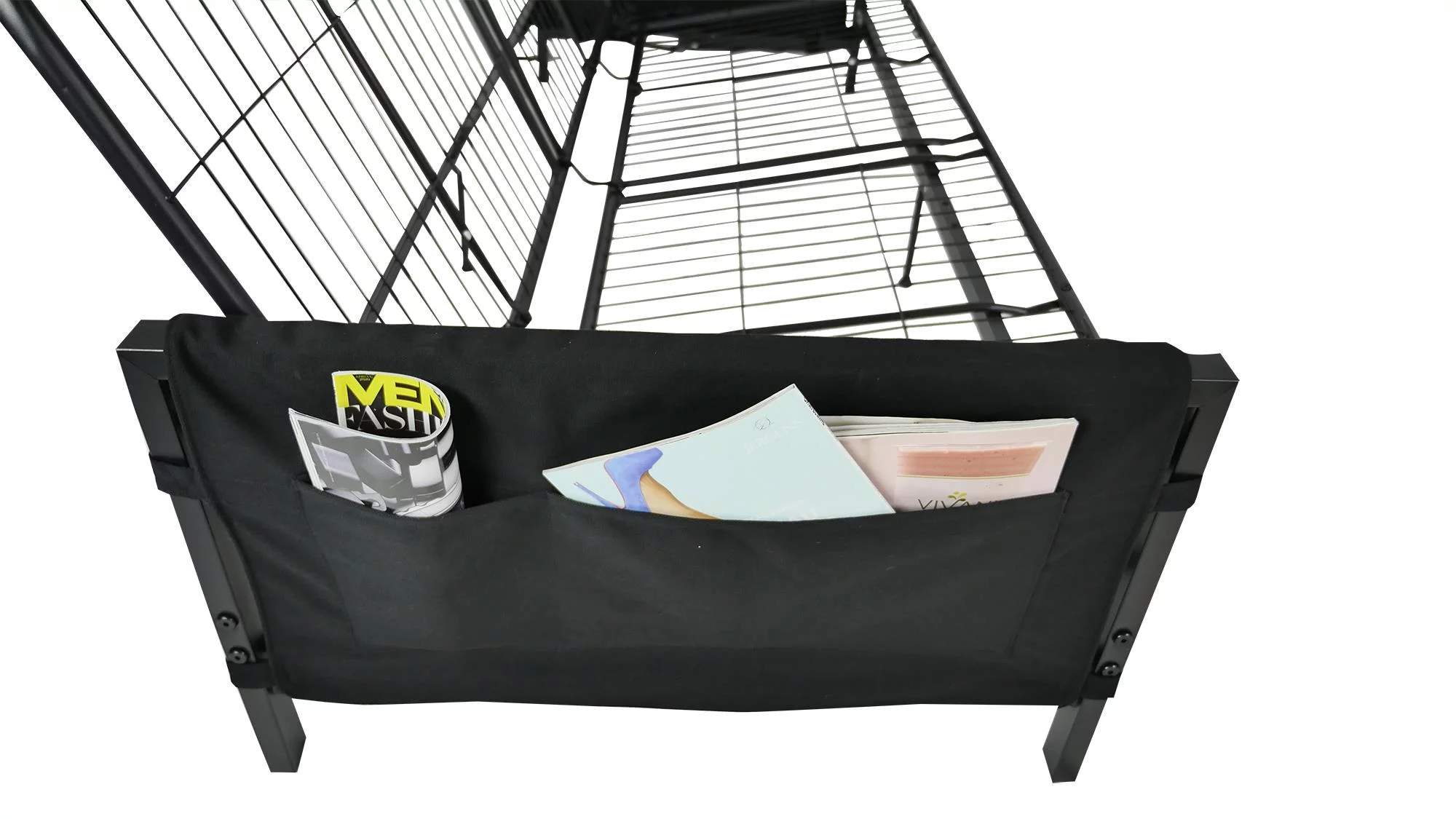 DHP Fairview Futon Set with Black Metal Frame, 6" Mattress and Storage Pockets, Black