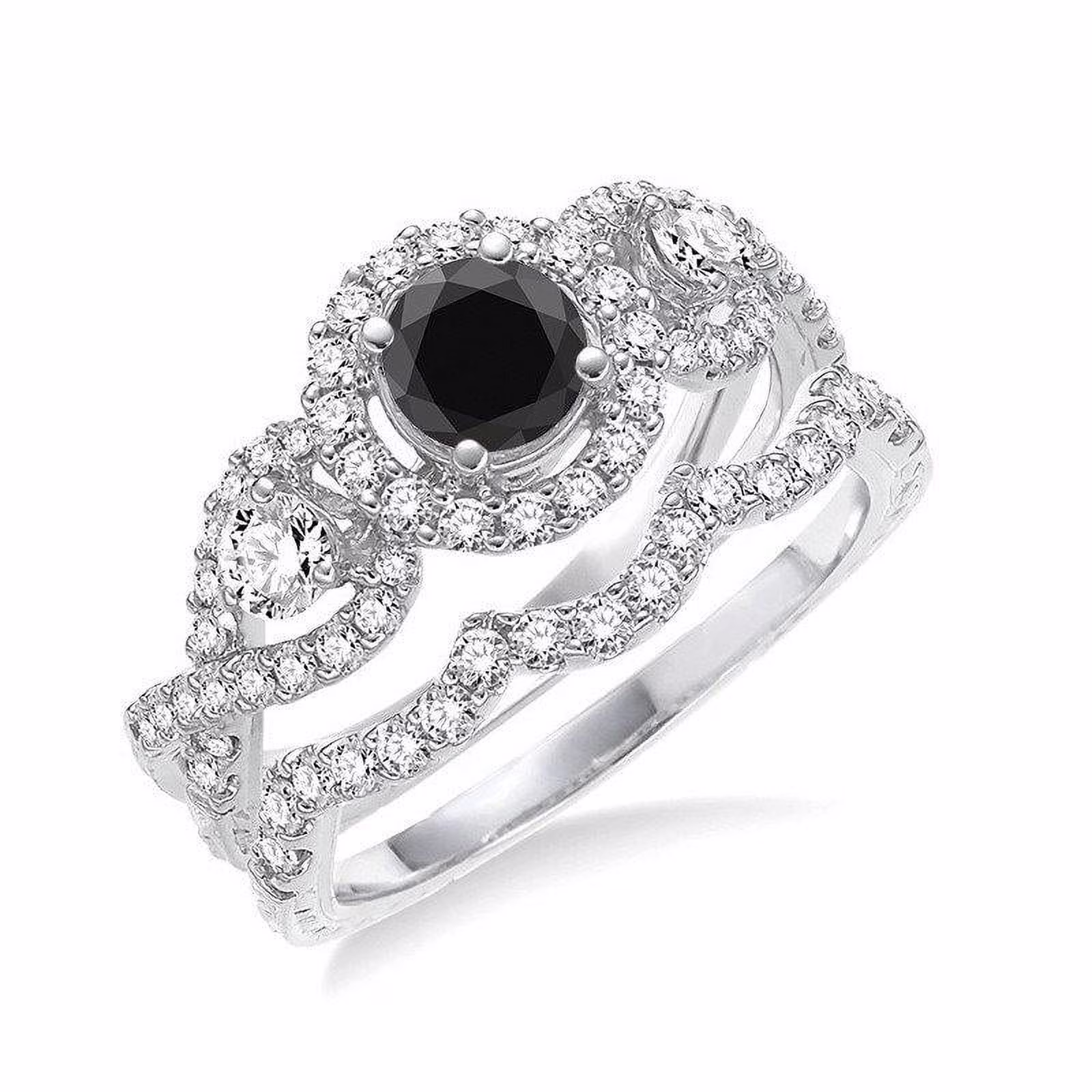 Infinity design 2 Carat Round cut Black Diamond Wedding Set in 14k Rose Gold affordable sapphire and diamond engagement ring