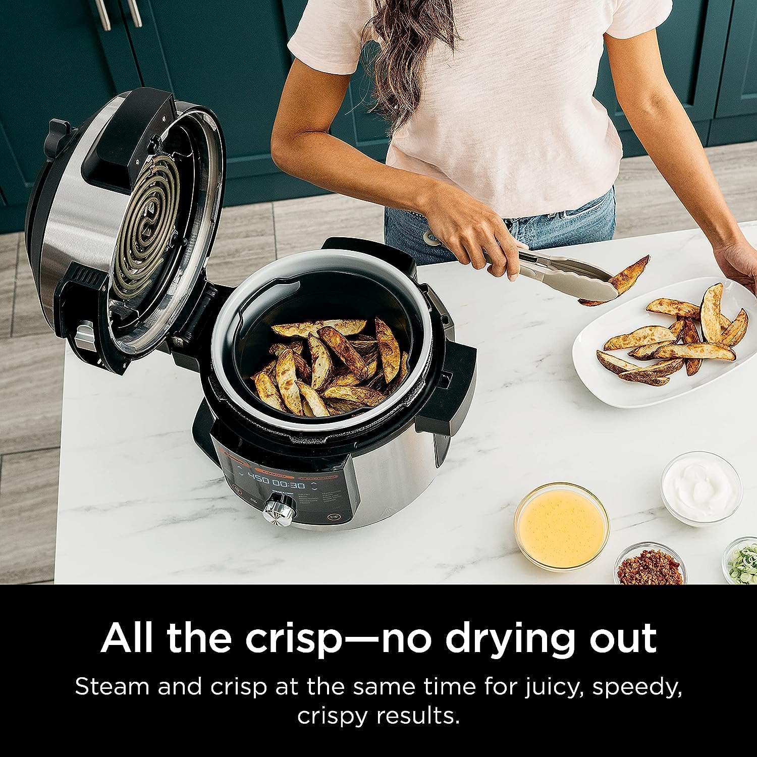 Restored Ninja OL601 Cinnamon/RED Foodi XL 8 Qt. Pressure Cooker Steam Fryer with SmartLid, 14-in-1, Bakes & More, 3-Layer Capacity