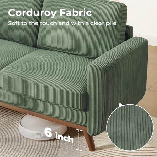 Vesgantti 68" Loveseat Sofa Green, Comfy Corduroy Couch with Spring Cushion, Sofa Couch with Solid Wood, Modern Couch with Deep Seat