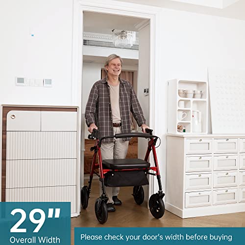 ELENKER Heavy Duty All-Terrain Rollator Walker with Extra Wide Padded Seat and Backrest, Bariatric Rolling Walker, 10" Non-Pneumatic Wheels