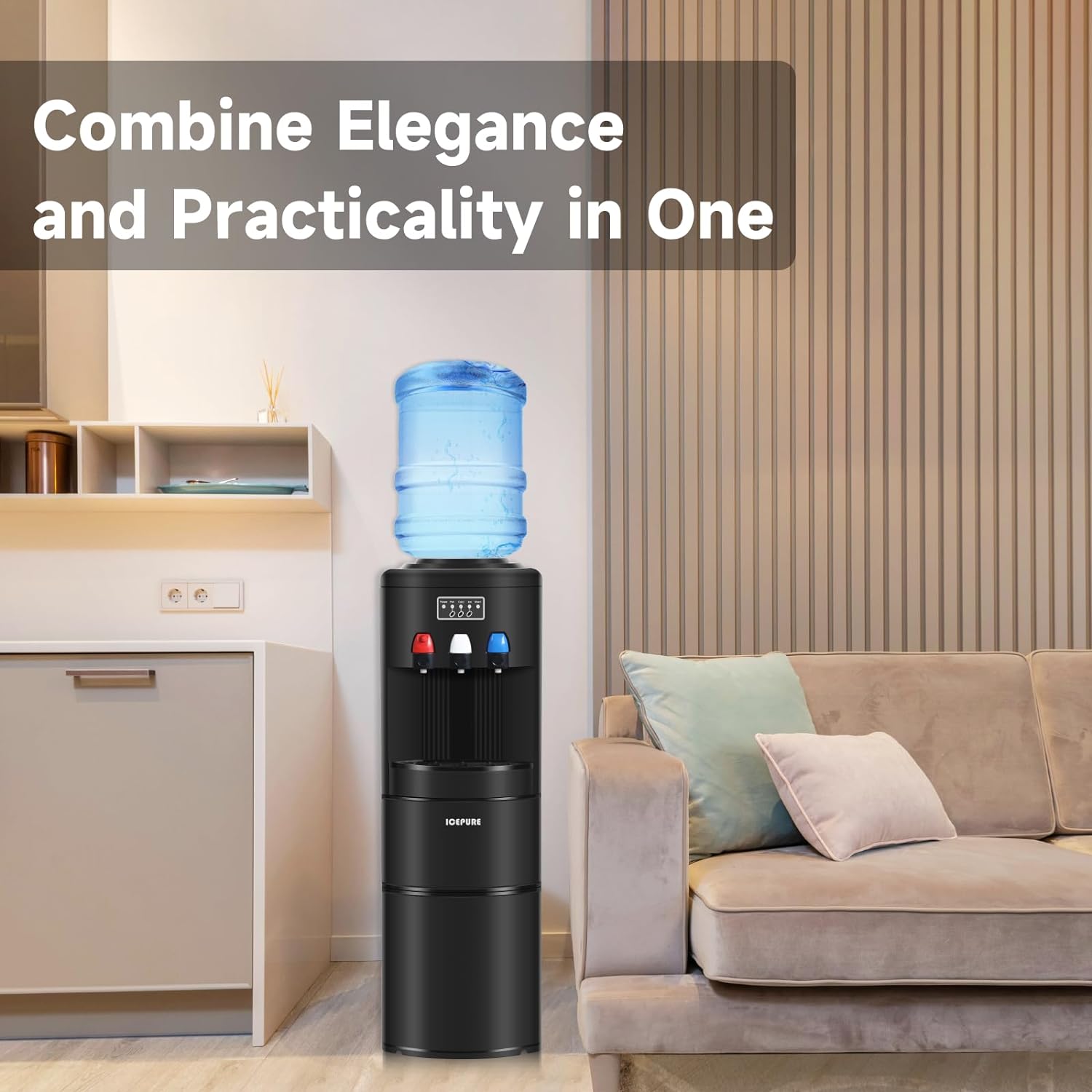 ICEPURE Water Dispenser with Ice Maker, 3-in-1 Hot and Cold Water Cooler with Built-in Bullet Ice Maker Machine, 26.5lbs/24H