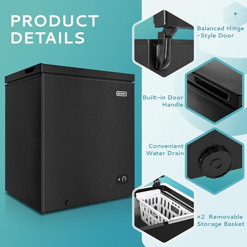 EUHOMY 3.5 Cu.Ft Chest Freezer with Removable Basket, Small Deep Freezer Adjustable 7 Thermostat, Quiet Mini Freezer Free-Standing Top Door