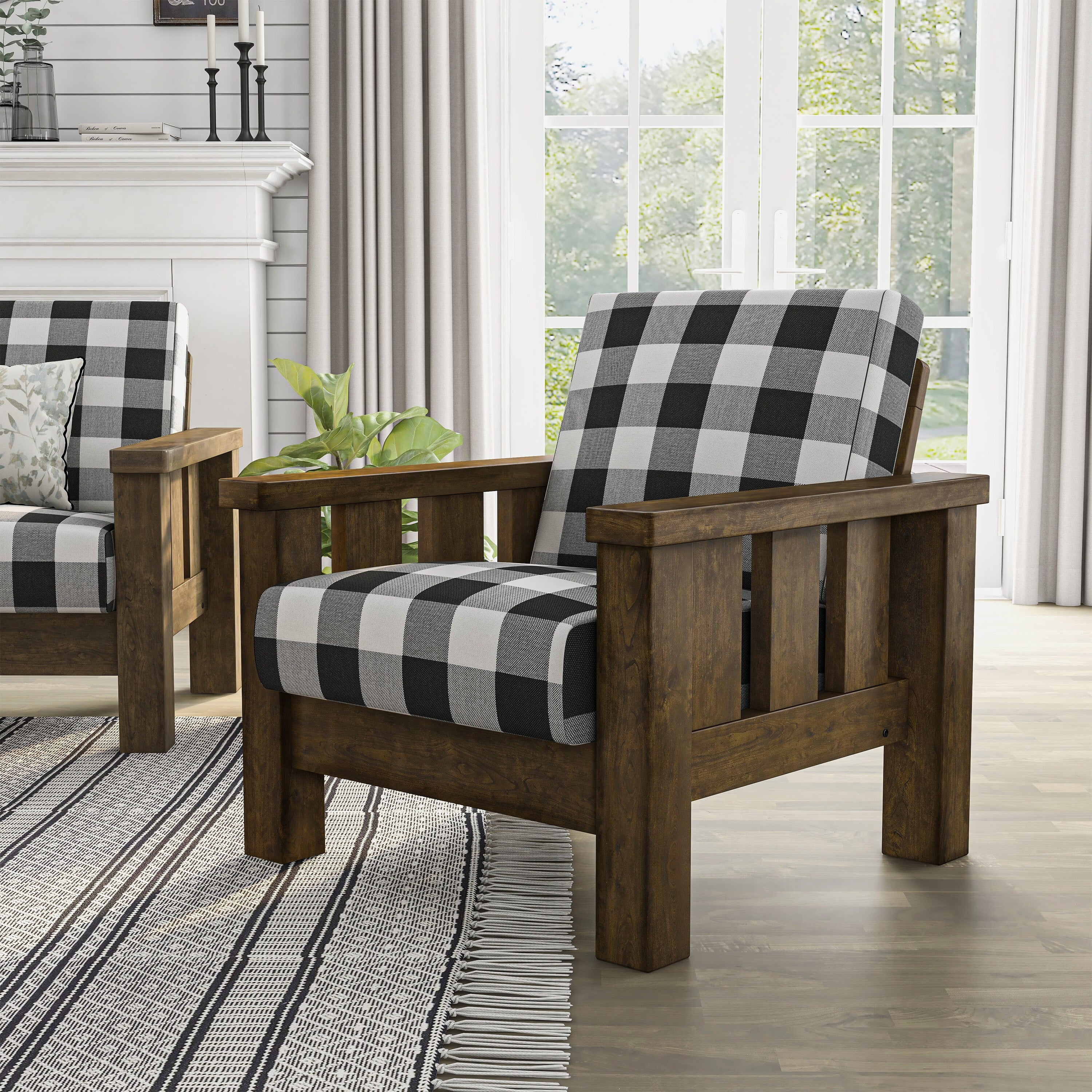 Furniture of America Jimo Rustic Oak Linen Fabric Padded Accent Chair by