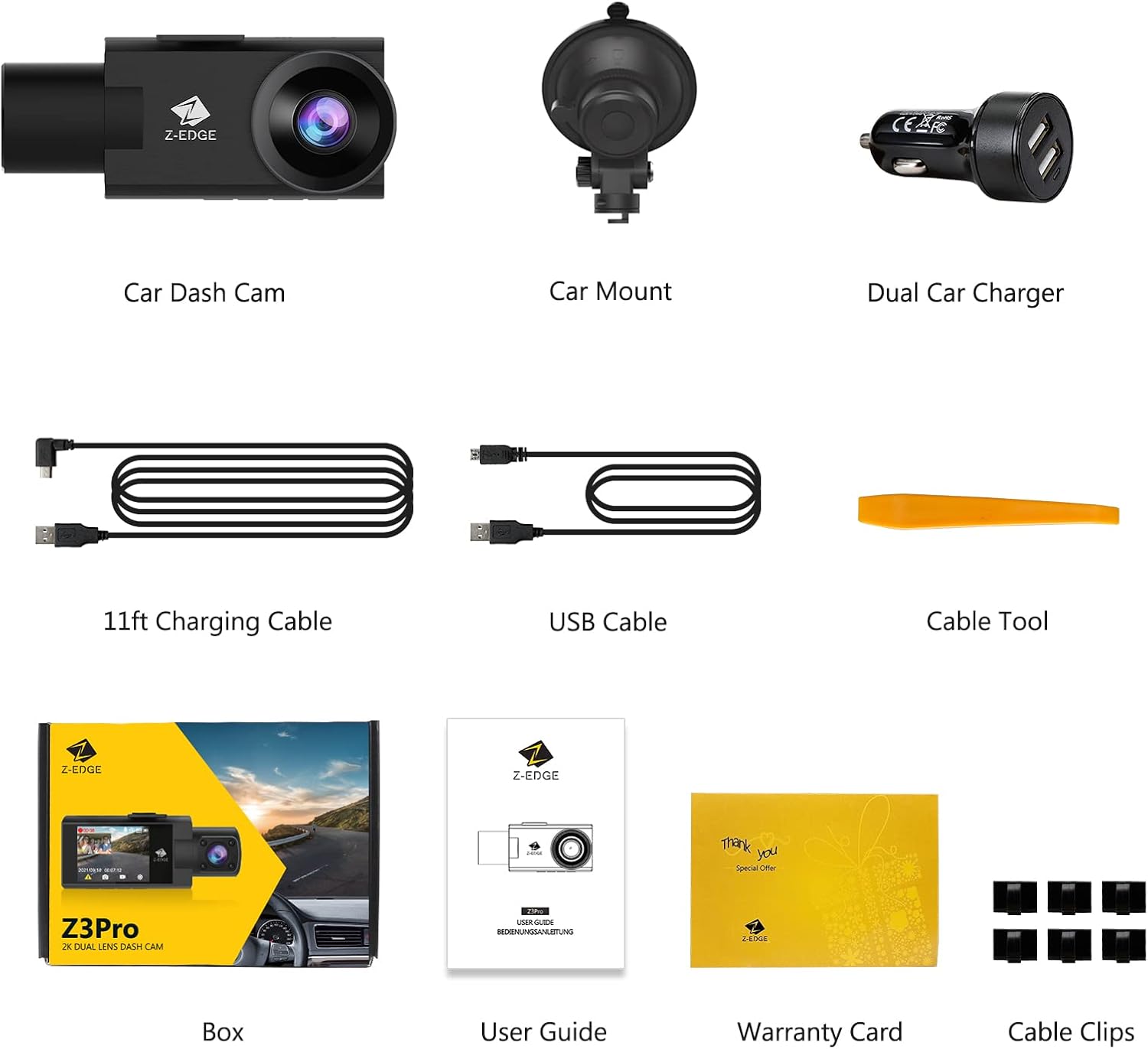 WiFi Dash Cam, Z-Edge New Version Z3Pro Dash Cam Front and Inside, 2K+1080P Front and Inside Dual Dash Cam, Car Camera, IR Night Vision, Parking Mode