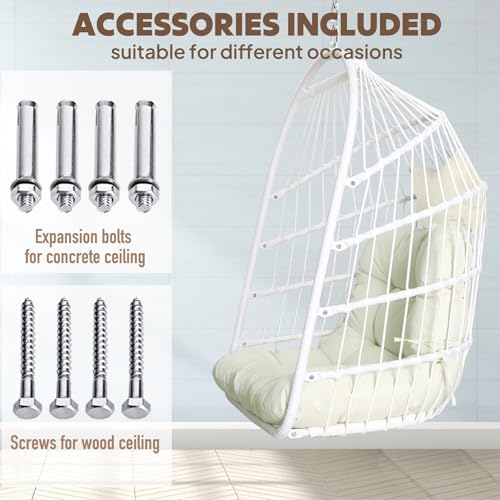 Chihee Egg Chair Foldable Wicker Rattan Hanging Chair Swing Chair Indoor Outdoor Patio Wicker Chair Hammock Chair with Stainless Steel Hanging Kit