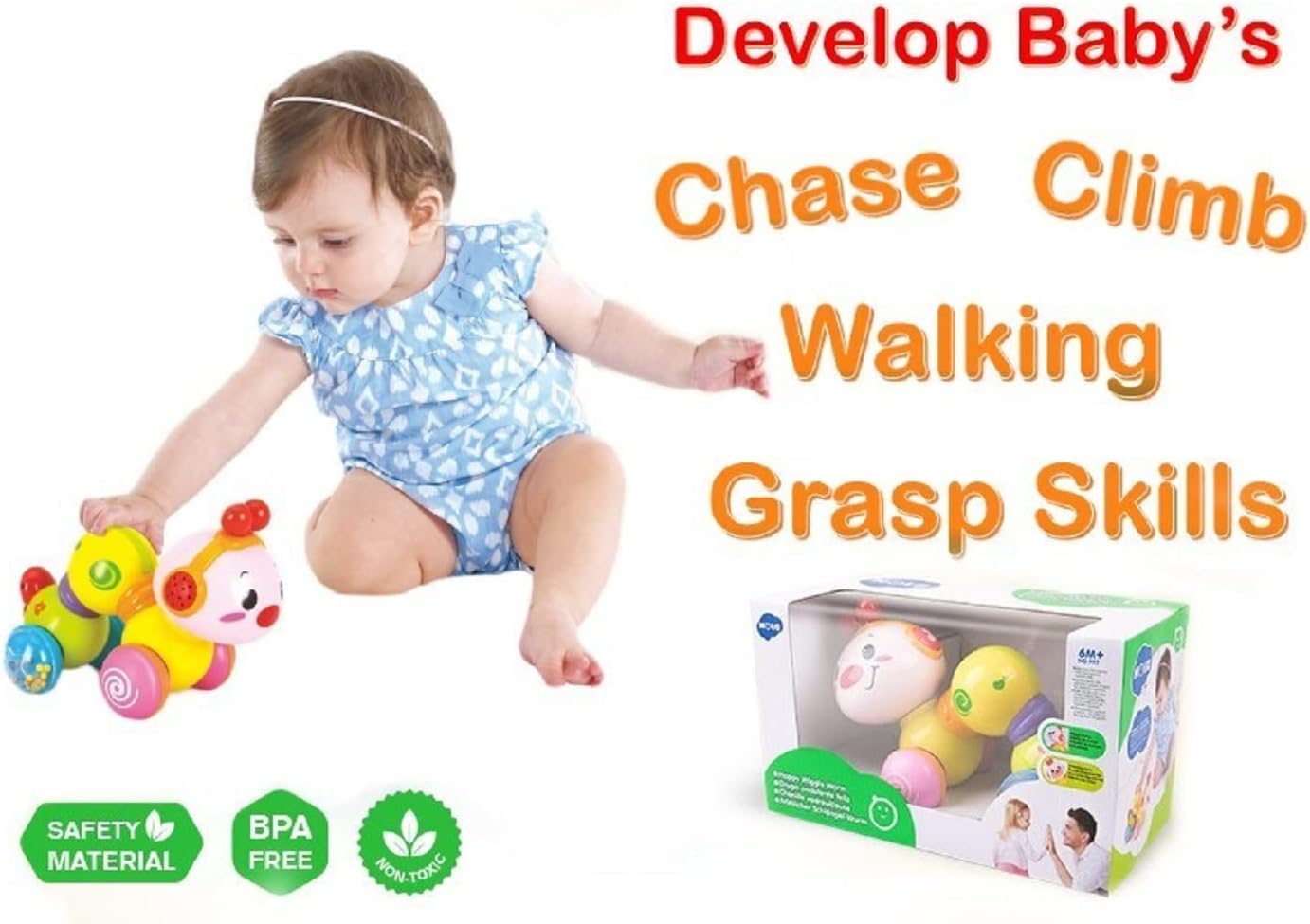 BABYFUNY Baby Learning Toys 6 to 12 Months - Press and Go Baby Crawling Toys - Light up Music 6 Month Toys - Baby Toys 12-18 Months