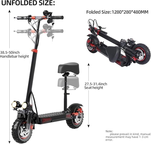 1200W Motor Electric Scooter with Seat,11" Off-Road E-Scooters,34MPH Speed Fast,48v 18ah &31Miles Long Range Electric Scooters