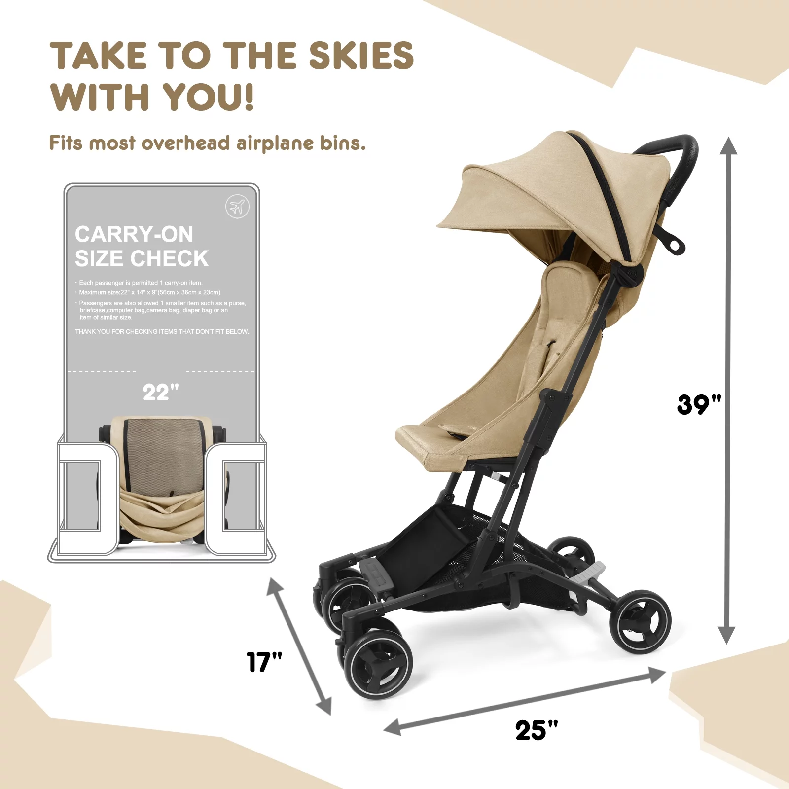 HARPPA Lightweight Travel Stroller, Compact Umbrella Stroller for Babies, Easy Folding, Black