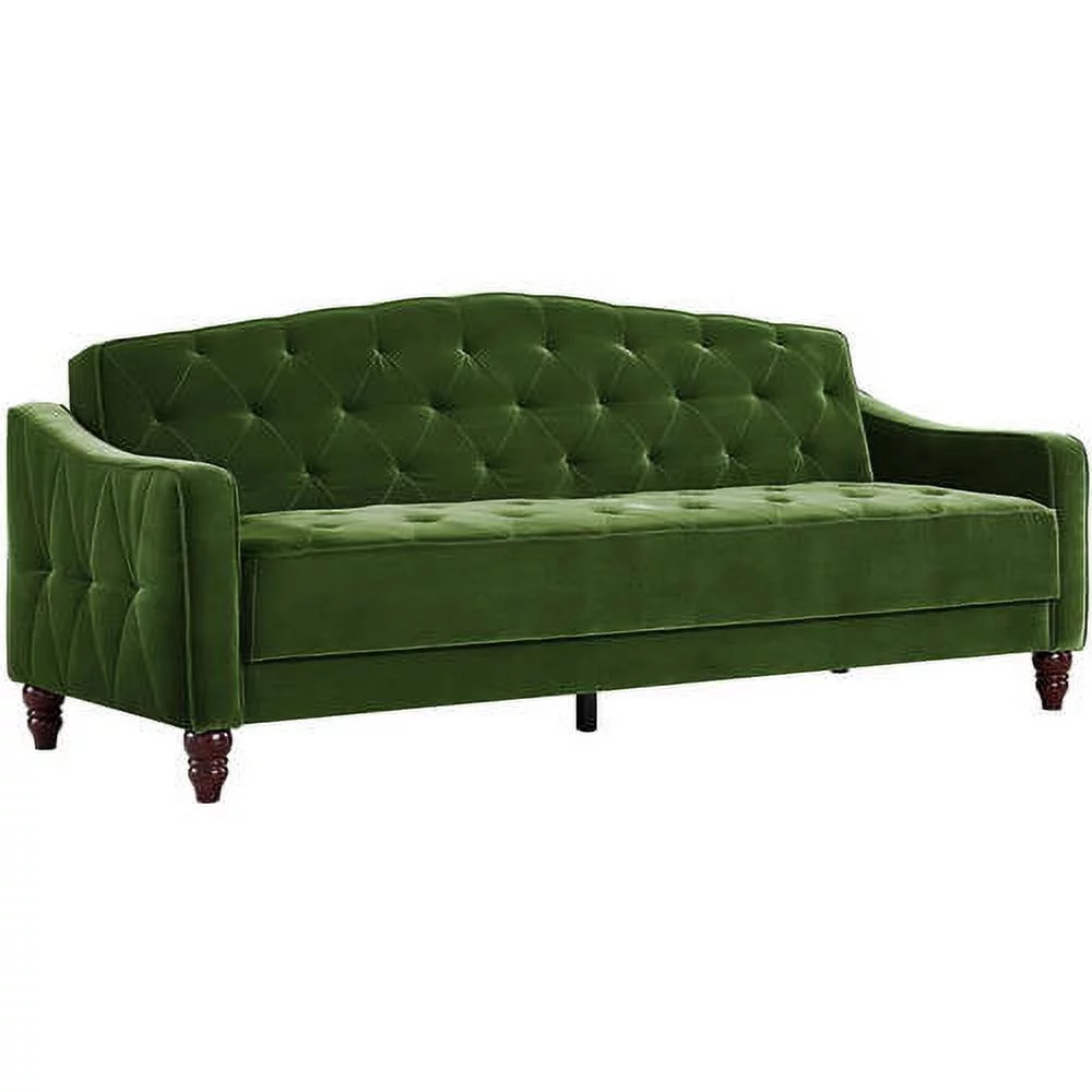 Novogratz Vintage Tufted Sofa Sleeper II, Green Velvet