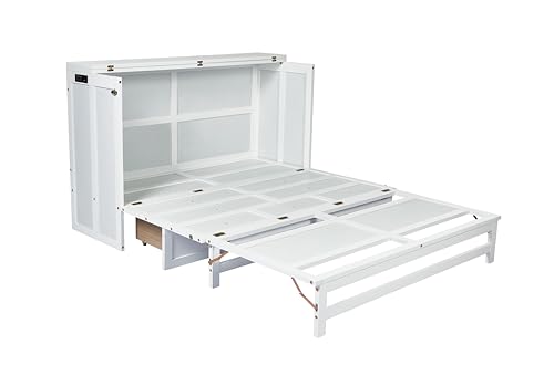 Queen Murphy Bed with Desk and Removable Shelves on Each Side, Murphy Bed Chest Murphy Bed Frame w/USB Port for Home Office, Studio or Guest Room