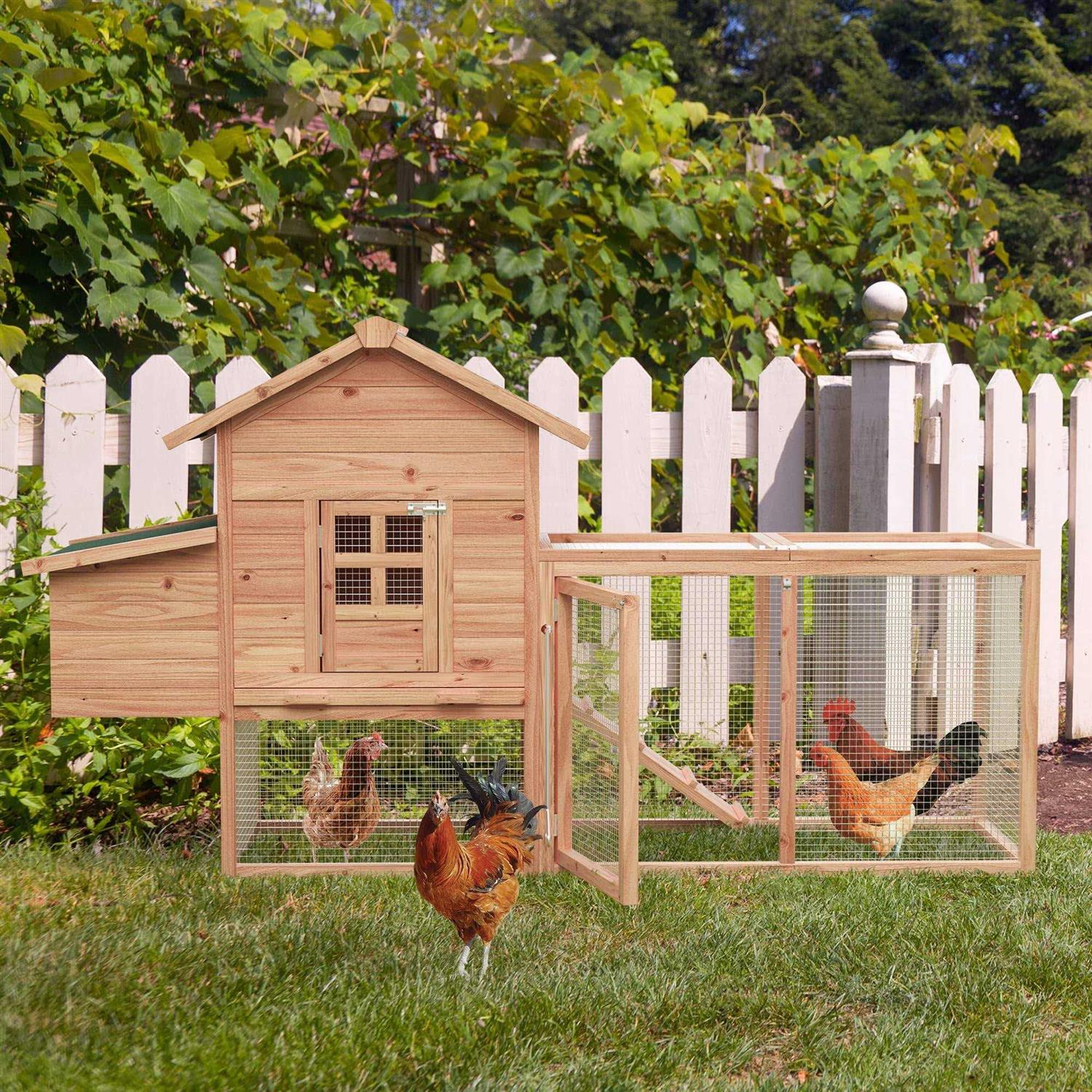Grezone Chicken Coop Large Wooden Outdoor Hutch Hen Cage with Ventilation Castle Door - Pet Supplies online store