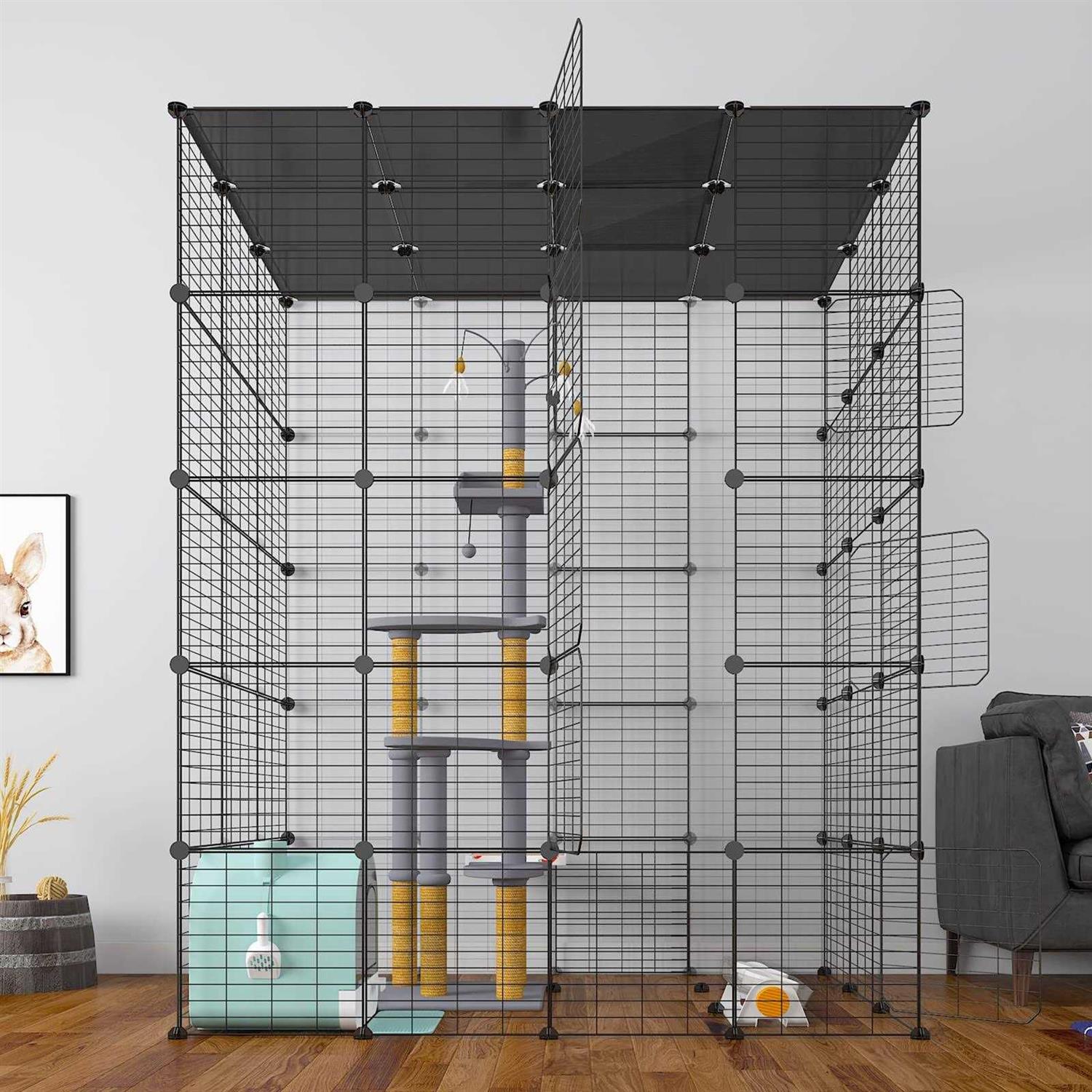 Eiiel Large Cat Cage Indoor Cat Playpen Metal Wire Kennels Crate Ideal for 1-4 Cats - Pet Supplies online store