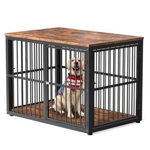 43'' Dog Crate Furniture with 3 Doors, XL Wooden Crate End Table Heavy Duty Indoor Puppy Cage for Medium to Large Dogs, Multiple Units Can be Combined