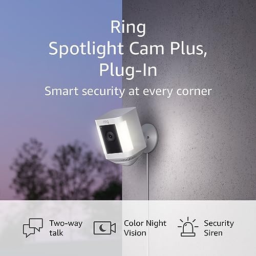 Ring Spotlight Cam Plus, Battery | Two-Way Talk, Color Night Vision, and Security Siren (2022 release) - White