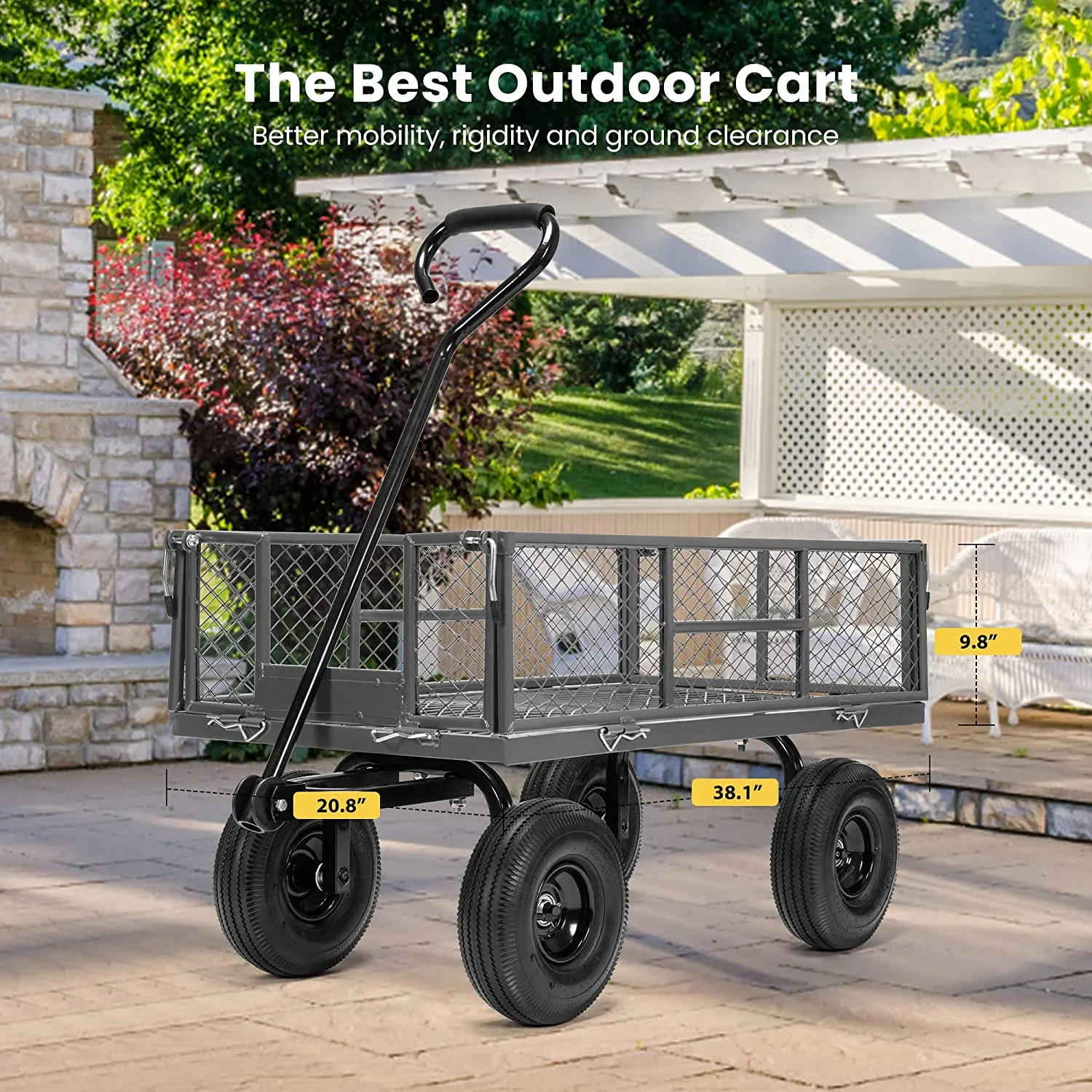 VIVOHOME Heavy Duty Mesh Steel Garden Cart 880 Lbs, Folding Utility Wagon with 10 Inch Wheels, Grey - Curated Treasures Market