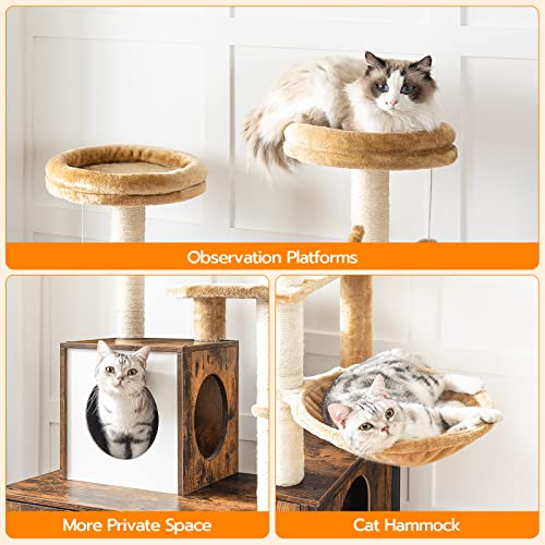 HOOBRO Cat Tree with Litter Box Enclosure, 27.6" L x 18.9" W x 52" H, All-in-One Wooden Cat Tower, Cat Furniture for Indoor Cats