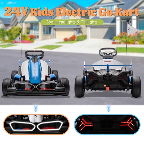 36V Electric Go Kart for Kids, Licensed BMW Battery Powered Drift Racing Go Kart, 7.5 MPH Drift Kart with Dual 300W Powerful Motor