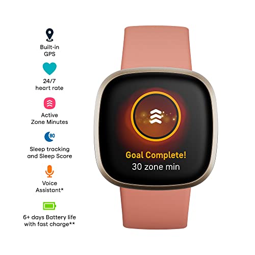 Fitbit Versa 3 Health & Fitness Smartwatch with GPS, 24/7 Heart Rate, Alexa Built-in, 6+ Days Battery, Black/Black, One Size (S & L Bands Included)