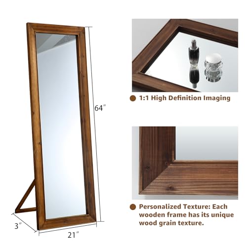 MELOMOIR Rustic Farmhouse Full Length Mirror, 64"x21" Wood Frame Floor Mirror, Free Standing Mirror Leaning Hanging Mirror
