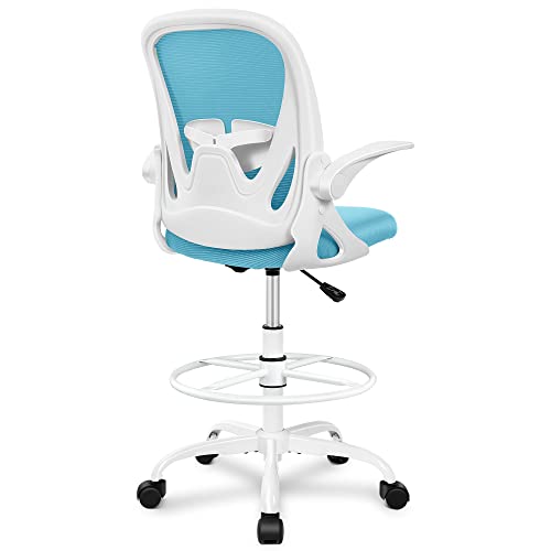 Primy Drafting Chair Tall Office Chair with Flip-up Armrests Executive Ergonomic Computer Standing Desk Chair with Lumbar Support and Adjustable