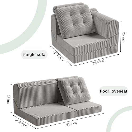 COMAX Folding Sofa Bed, Convertible Chair Bed Corduroy 3-in-1 Foldable Floor Couch with High-Density Foam, Futon Sofa Sleeper Mattress