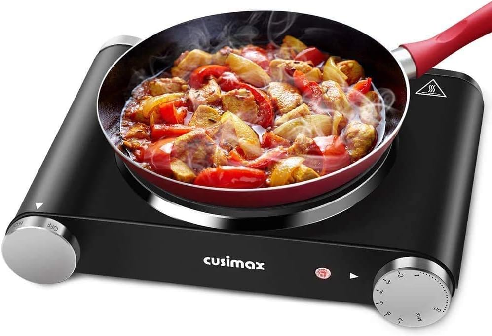 Cusimax Hot Plate Electric Burner Single Burner Cast Iron hot plates for cooking Portable Burner 1500W with Adjustable Temperature Control Stainless