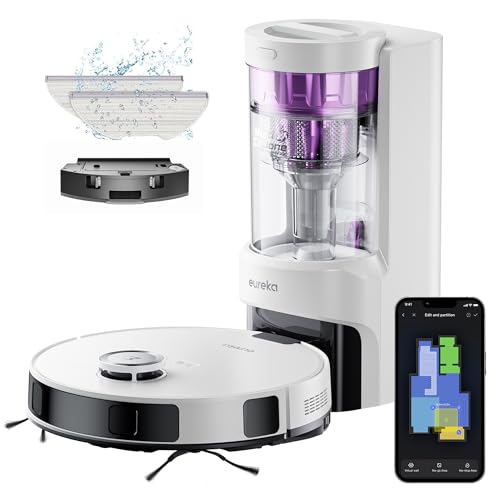 Eureka Robot Vacuum with Bagless Self Emptying Station, 2 in 1 Robotic Vacuum and Mop Combo, 60-Day Capacity, 4000Pa Suction, Auto Lifting Mop