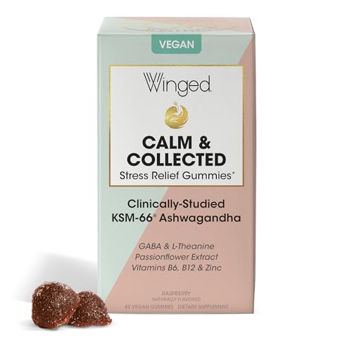 Winged Wellness Calm & Collected - Stress Support Gummies - Contains KSM-66 Ashwagandha, L-Theanine, GABA, and Passionflower - Vegan Gummy