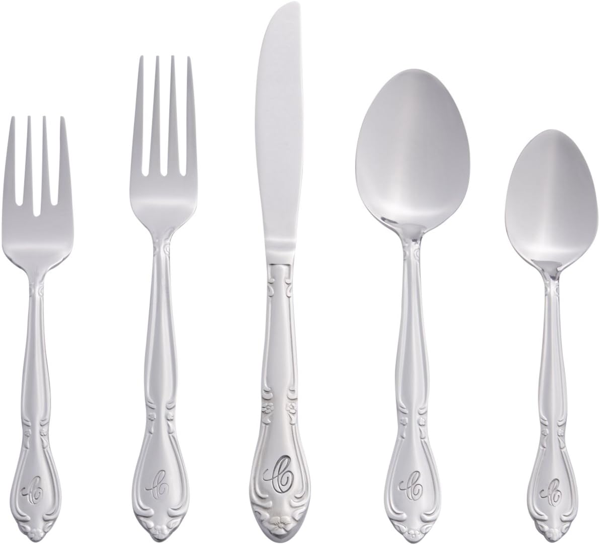 Rose 46 Piece Flatware Set, Letter C, No Size, Silver