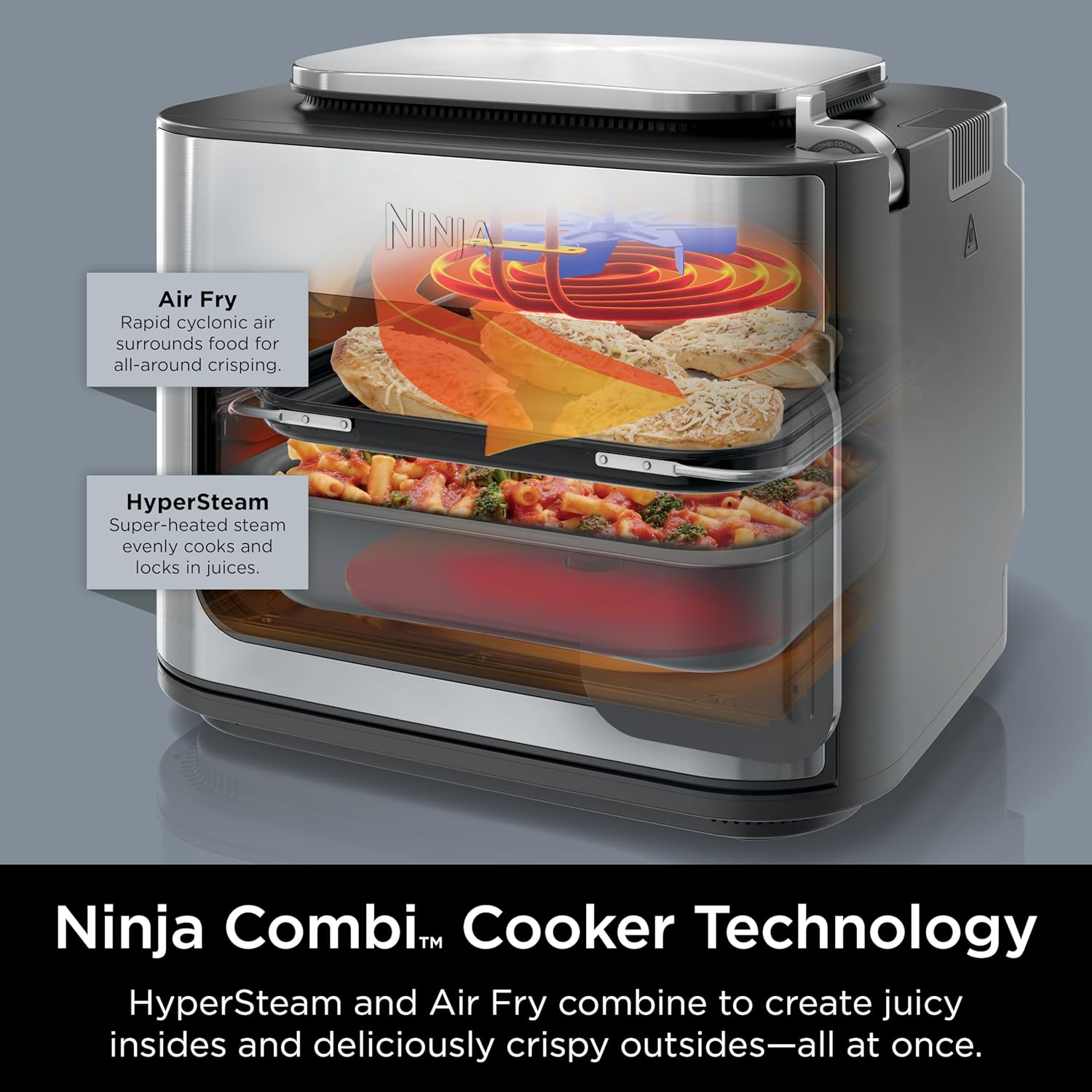 Ninja R-SFP701 14-in-1 Multicooker, Oven & Air Fryer, 15-Min Meals, 3 Accessories, Grey - Certified Refurbished, 14.92 x 15.43 x 13.11