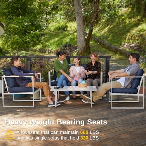 EAST OAK Courtyard Patio Furniture Set, 4-Piece Outdoor Patio Set with Sofa, Removable & Washable Deep Seating Cushion, Tempered Glass Table